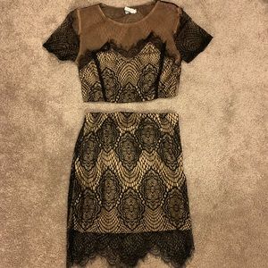 Two-Piece Tobi Black Lace Nude Set